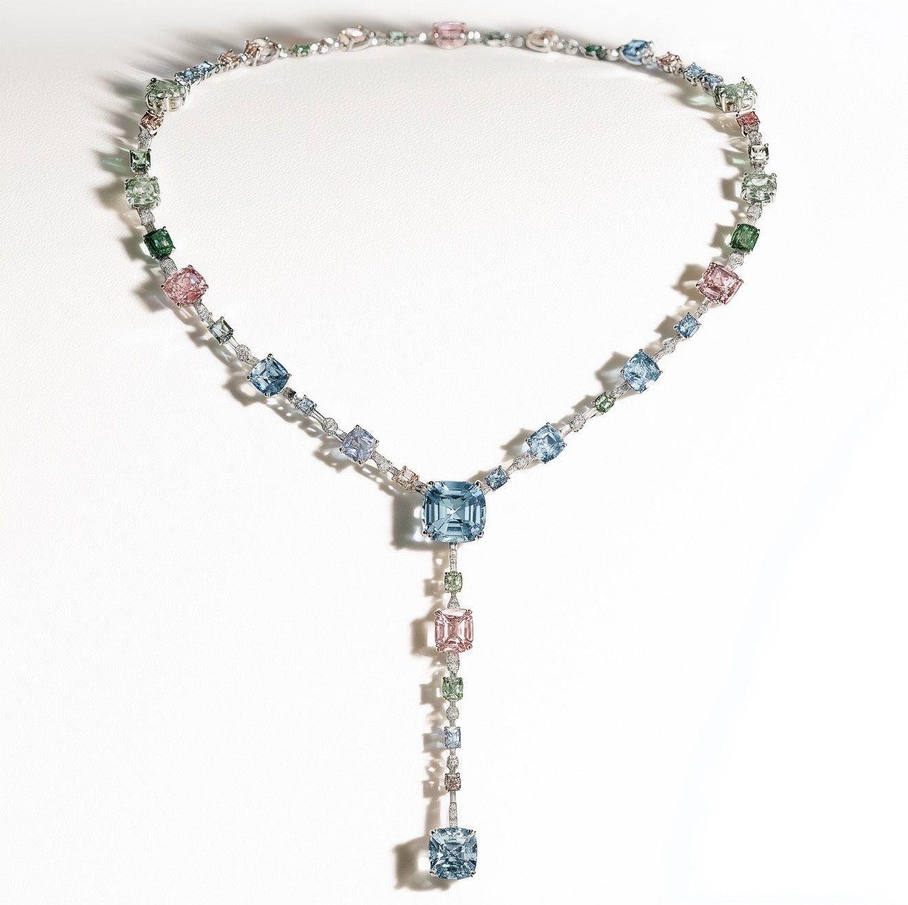 Lariat necklace in pastel stones