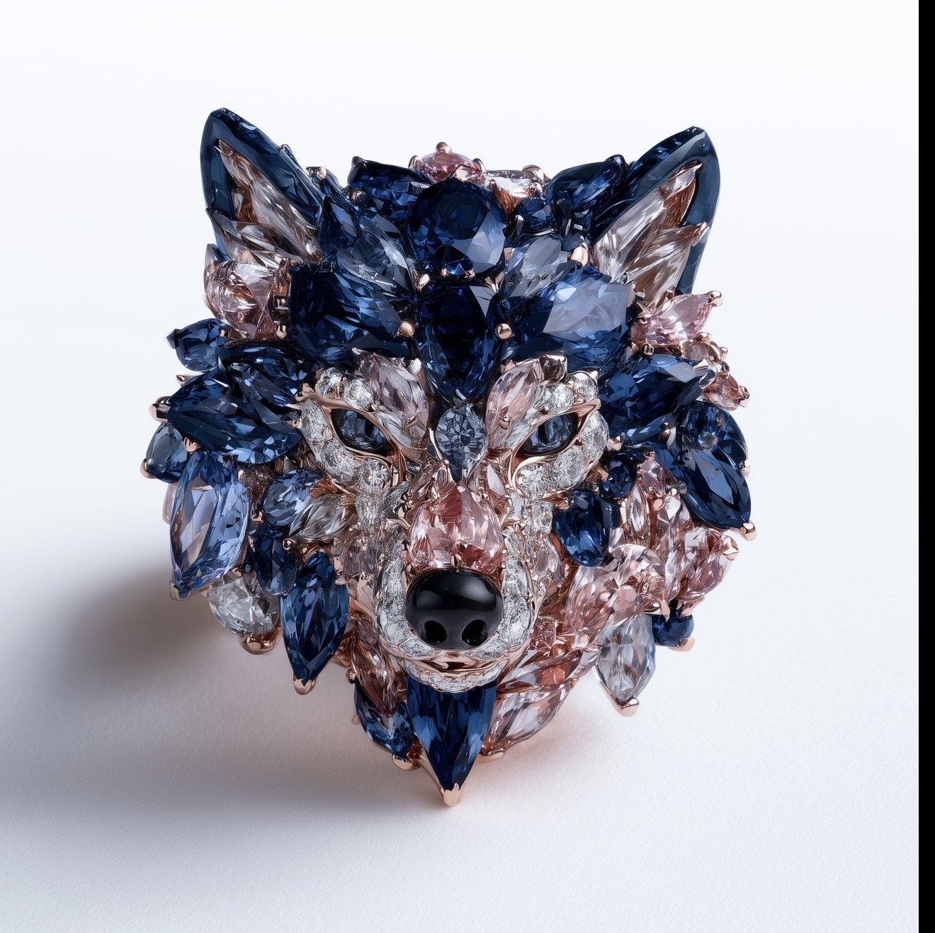 Wolf ring in midnight blue stones