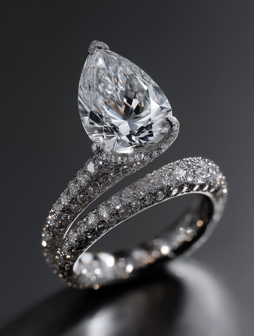 Pear cut diamond serpent ring