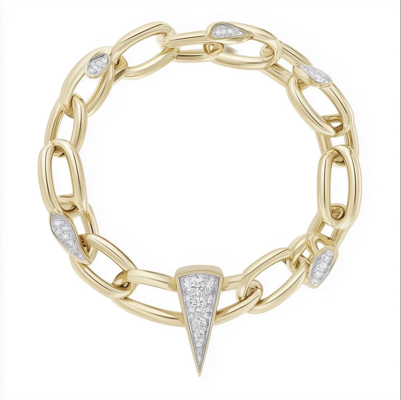 Gold chain link bracelet with diamond spike