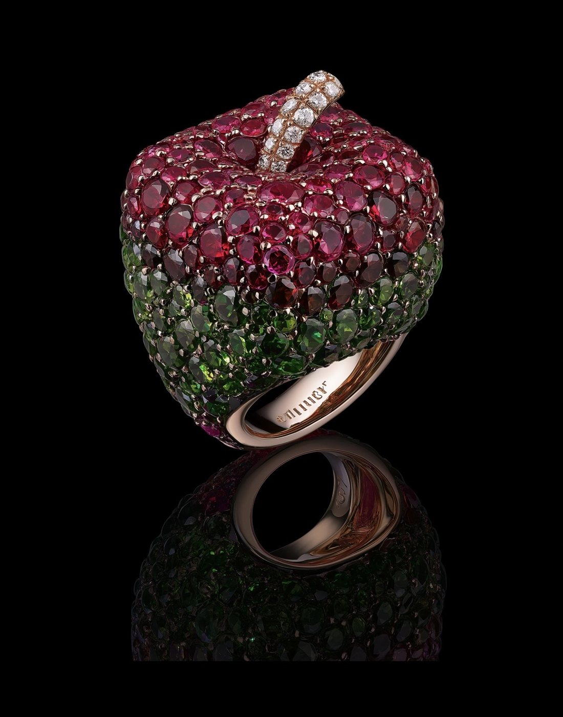 Ruby and tsavorite apple ring