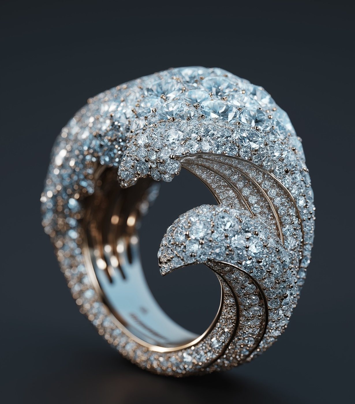 Diamond wave cocktail ring